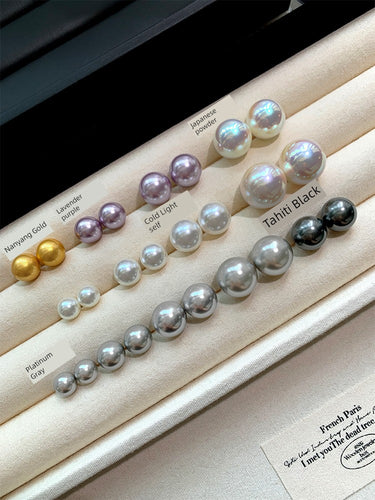 Tahidishijia Women's Platinum Gray French Pearl Stud Earrings