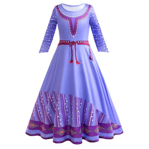 Wish Asha 3D Print Dress Halloween Party Long Sleeve Princess Costume 3-10 Yrs Kids Cartoon Role Playing Outfits New Arrival - www.sixcolors.us