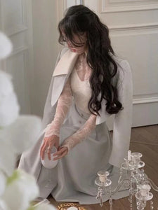 Skirt Jacket Sets Women Elegant Sweet Simple Fashion Tender Ruffles Autumn Design Korean Style Empire Cozy Leisure Temperament