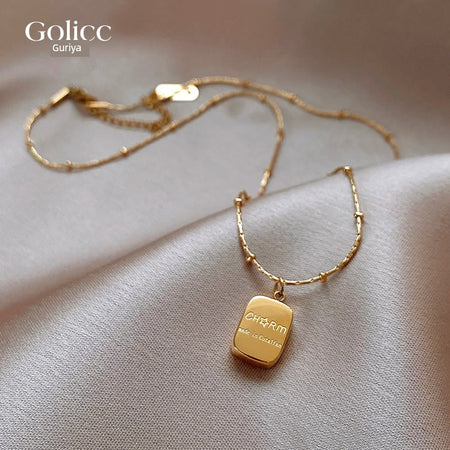 Niche Style Titanium Steel Women's Accessible Luxury Gold Brick Pendant Necklace