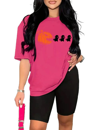 Popular Halloween printed 2-piece set, women's short-sleeved T-shirt and shorts tights 2-piece suit, women's casual sportswear - www.sixcolors.us