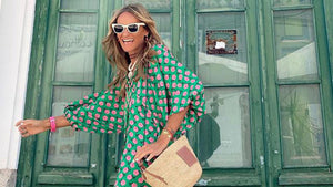 Summer Women's Vintage Printed Bohemian Dress Elegant Ladies Casual Loose V-Neck Short Sleeve Long Dresses