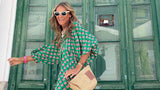 Summer Women's Vintage Printed Bohemian Dress Elegant Ladies Casual Loose V-Neck Short Sleeve Long Dresses